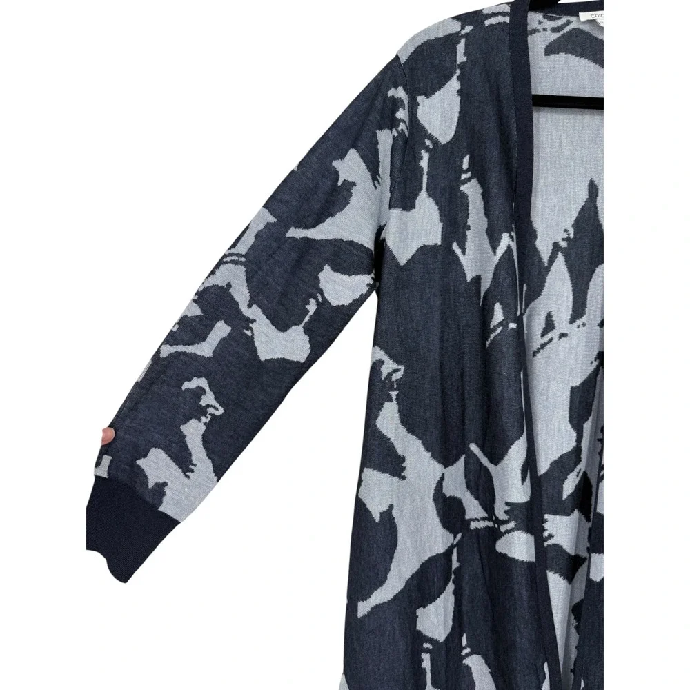 Chicos Women's Jacquard Floral Longline Open Front Cardigan Duster Size Medium